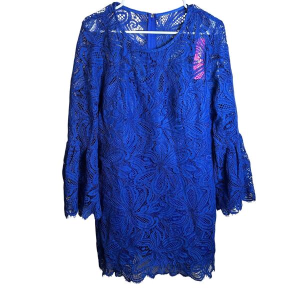 NWT Lilly Pulitzer Denise Cobalt Blue Lace Flare Sleeve Romper Size 16 - Picture 2 of 7